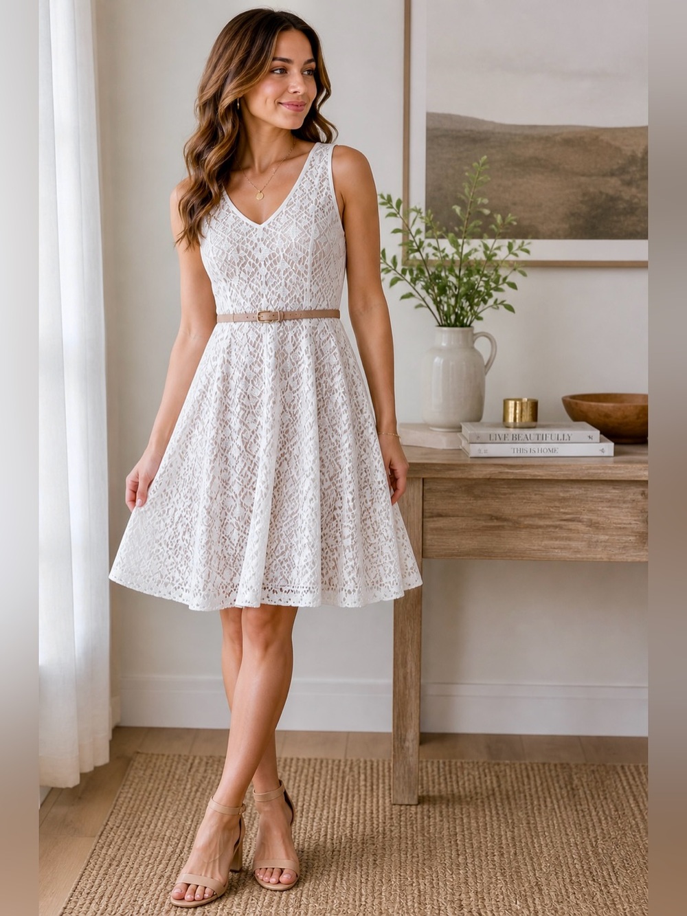 White Lace Fit & Flare Dress Size 8 NWT Sleeveless Summer Brunch Wedding Guest